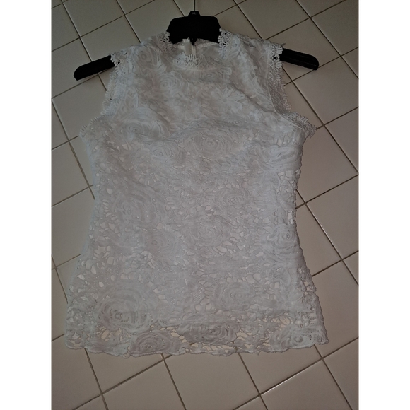 Lace mock neck sleeveless blouse white size XS summer top - Picture 6 of 10